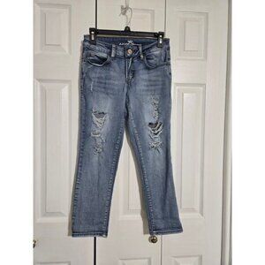 Almost Famous size 7 juniors distressed mid rise cropped skinny jeans